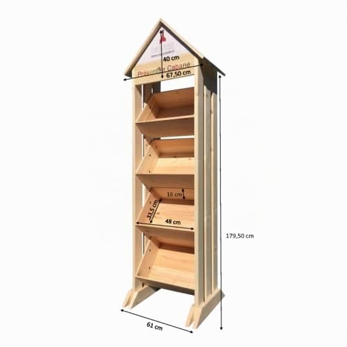 Présentoir Bois Cabane – Presentoir Magasin avec 4 Caisses Elite en Pin Massif & Panneau Personnalisé [ Etagere echelle Bois ]