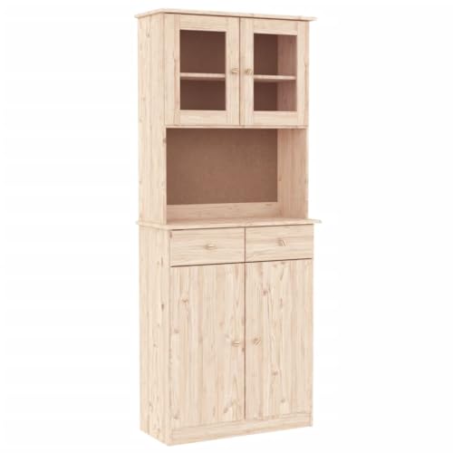 vidaXL Aparador Alto, Armario Auxiliar con Parte Superior, Aparador Expositor de Almacenaje, Mueble Consola de Salón, Madera Maciza de Pino