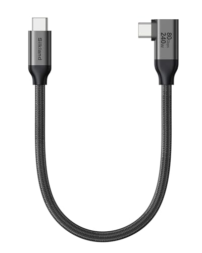 Silkland 80Gbps Cable Datos USB C para Thunderbolt 5 Corto 30CM 90Grados, hasta 120Gbps con Bandwidth Boost, 16K/Dual 8K, Carga Rapida 240W, USB4 V2.0 Compatible con Thunderbolt 4/3, SSD, Laptop, Dock