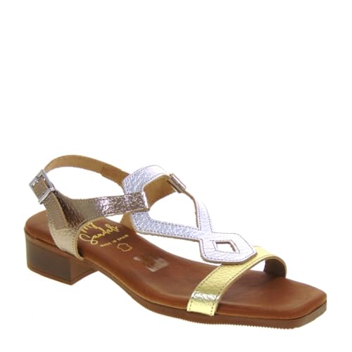 Oh My Sandals 5345 Women's Sports Sandals Laminated Leather Chunky Heel 3 cm Rubber Sole, bronze, 7 UK