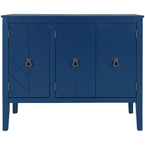Bellemave Accent Storage Cabinet Buffet Cabinet With 3 Doors, Adjustable Shelf, Solid Wood Legs, Sideboard Wooden Cabinet For Living Room, Study And Entryway (Navy Blue) #TOP4