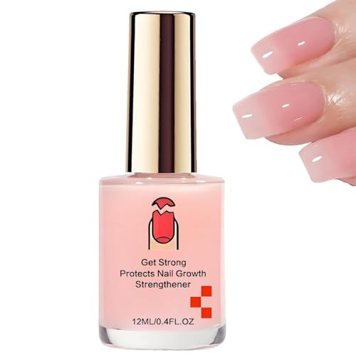 12ML Nail Strengthener for Damaged Nails, Extra Strong Nail Hardener with Pink LED Gel Polish, Fast Drying Nail Repair & Growth Treatment for Weak Thin Nails, Glossy Long Lasting Finish (1PCS)