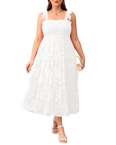 Image of Plus Size Summer Dress - Sun Boho Beach Casual Floral Tiered Smocked Long Maxi Dresses