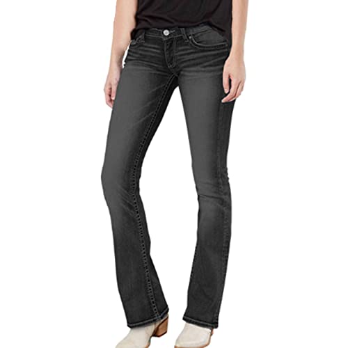 Women Mid Rise Boot Cut Jeans Classic Slimming Solid Denim Pants Solid Relaxed Fit Slim Straight Leg Jean Trousers (Black,XX-Large)