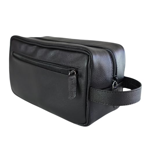 Necessaire de couro legitimo masculina e feminina resistente para viagem bolsa organizadora maquiage