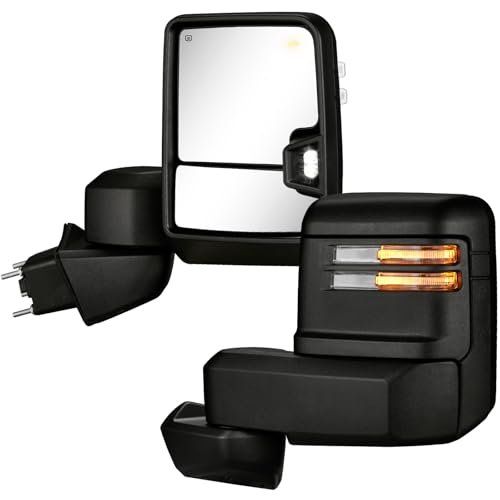 Towing Mirrors for 2019-2025 Chevy Silverado 1500 Tow Mirror with Power Glass Heated Function Temp Sensor Turn Signal Running Puddle Light Not for Chevy 2500HD 3500HD/GMC 1500 Black