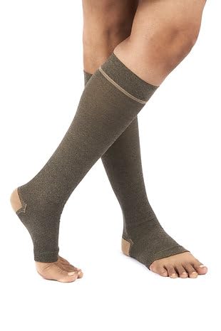 FederFlex Class 2 Compression Stockings - Open Toe | Knee Length | Black Pepper with Beige Heel…-image-22