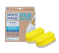 White Magic Shower Eraser Sponge Refill Twin Pack – 15x8x4.8cm, Chemical-Free Cleaning, Removes Soap Scum & Hard Water Stains, Micro-Abrasive Fibers, Eco-Friendly & Reusable, Includes Suction Hook