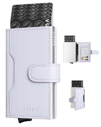 Image of VULKIT Slim Bifold Pop up Wallet Minimalist Leather Card Holder RFID Blocking Metal Card Case with ID Window for Women | with Leather Slots