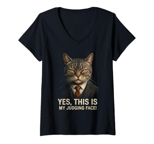 Femme Yes This Is My Judging Face Cat Meme Graphic Apparel Gifts T-Shirt avec Col en V