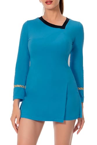 Zhinina Hemdkleid für Erwachsene, langärmelig, Uniform, figurbetontes Oberteil, klassisches Cosplay-Kostüm, Film, Arbeitskleidung, Blau, X-Large