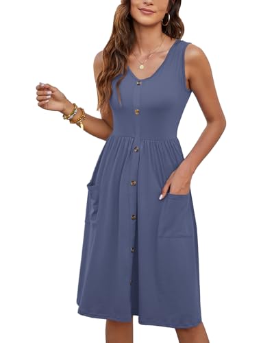 Image of MOLERANI Women Summer Dresses Sleeveless Casual Loose Swing Button Down Midi Dress with Pockets