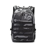 Zrona Travel Backpack with USB Charging Port, 40L Jedi survival three-level backpack PUBG1 than 1 with the chicken game camouflage computer shoulder bag (Black Grey)