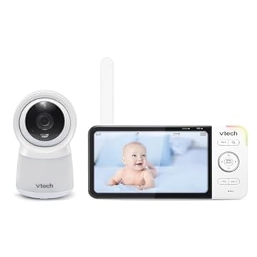 VTech Rm5754Hd Rm5754Hd Smart Wi-Fi 1080P Sistema De Monitoramento De Vídeo Para Bebês Com Tela De 5 Pol., Luz Noturna E Acesso Remoto, Branco