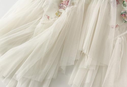 Women's Floral Tulle Skirt High-Low Hem Midi Skirts Elastic High Waist A-line Vintage Renaissance Skirt2