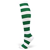 PolyMedea Elite Quality Colorful Soft Cotton Women's Striped Knee High Socks (White/Green)