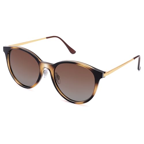 Bouryo Polarized Sunglasses for Women Men - Vintage Round Sun Glasses - Lightweight Metal Fashion Shades