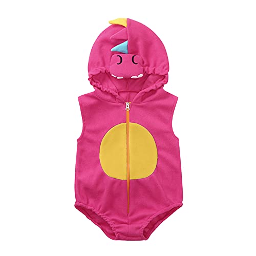 Newborn Baby Girls Boys Dinosaur 𝐂ostume Cute Halloween Romper Sleeveless Zip Up Onesie Fleece Hooded Bodysuit