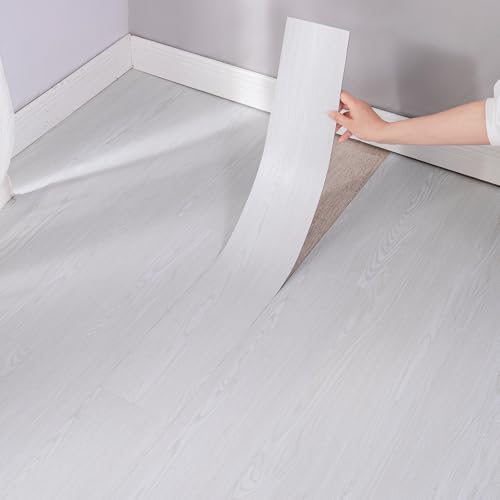 25 azulejos autoadhesivos, tablones de suelo con efecto de madera, 41 x 16 cm, azulejos de PVC impermeables para cocina, baño y todo el suelo plano (blanco)