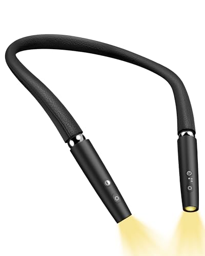 NIVAVA LED Neck Reading Light, Book Light for Reading in Bed, Bendable Silicone Arm, 3 Colors, 3 Brightness Levels, Timer, Long Lasting Rechargeable Neck Light for Knitting, Crafting, Camping, Black