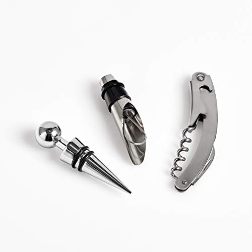 Zeller 25583 Wein-Set, 4-TLG, Gummibaum/Glas/Edelstahl, Schwarz, ca. 10 x 27, 8 x 3 cm, 25583