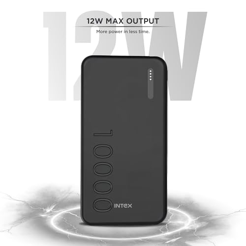 Image of Intex PowerFlex 10K 10000mAh Power Bank with 12W, Dual USB Output, Type-C & Micro USB Input, LED Battery Indicators, Portable Charger for Smartphones & Tablets (Black)