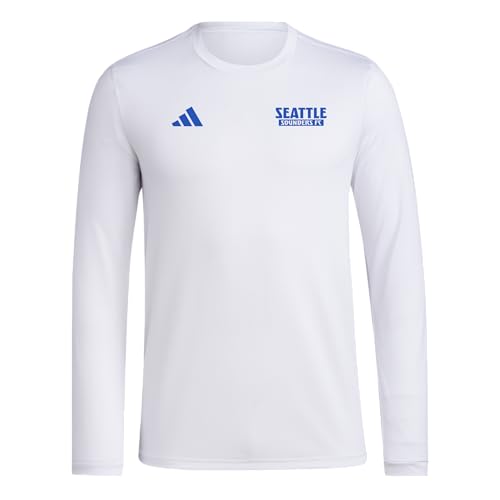 adidas Mens Seattle Sounders Pre-Game Long Sleeve Soccer T-Shirt,White/Seattle Sounders,Medium