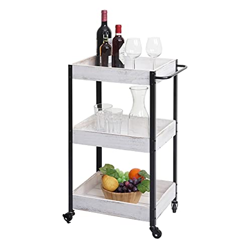 Mendler Carrello portavivande Cucina portaoggetti HWC-H22 Legno paulonia Bianco Shabby