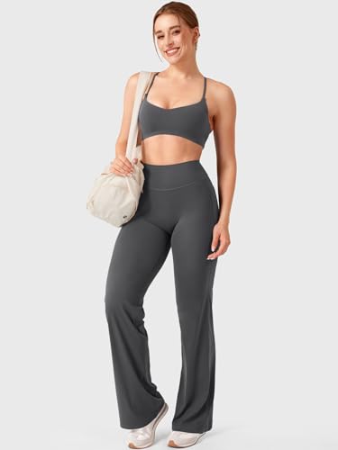 Image of YEOREO Ease Workout Leggings with Pockets for Women No Front Seam Straight Leggings High Waist Wide Leg Yoga Pants 29 inch / 31.5 inch