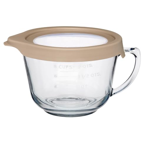 Anchor Hocking Batter Bowl, 2 Quart Glass Mixing Bowl with TrueFit Lid