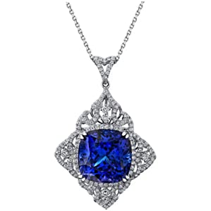 Om Jewellers5.00 Ct Cushion Cut Blue Sapphire Halo Pendant 14K White Gold Plated 18" Chain