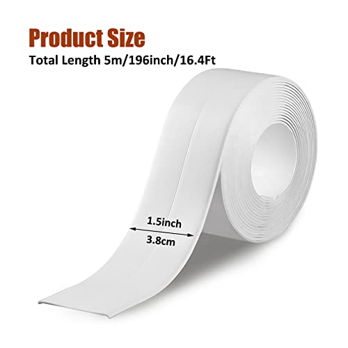 Image of White Caulk Tape for Bath Kitchen, 1.5 inch x16.4Ft Self Adhesive Caulk Strip for Bathtub Decorative Caulking Tape for Kitchen Countertop,Sink,Bathroom,Toilet,Bathtub Floor Wall Edge Protector