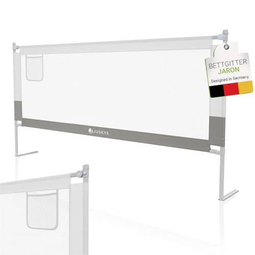 Juskys Baby Bettgitter Jaron 200 cm - höhenverstellbar, kombinierbar & klappbar - Bett Rausfallschutz für Kinder - Bettumrandung Kinderbett - Grau