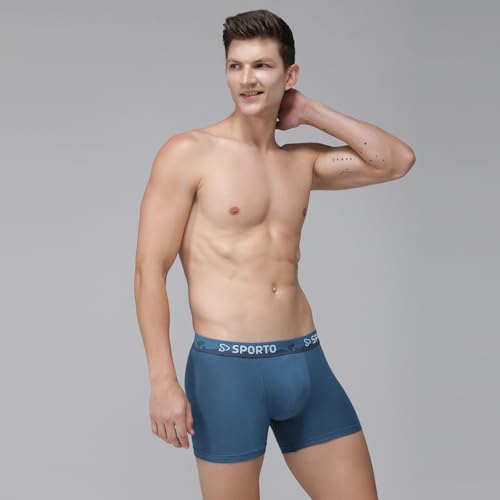 Image of sporto Macho Men's Combed Cotton Spandex Shapelock Trunks | Soft Spandex Waistband | Supersoft Nylon Touch | Ergonomic 3D Fit Innerwear | Color May Vary