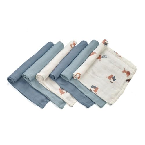 Jané Pack de 6 Muselinas Multiusos, Lactancia, Tejido Natural Algodón y Bamboo, Antiácaros, Ecológico, 35x35 cm, Azul