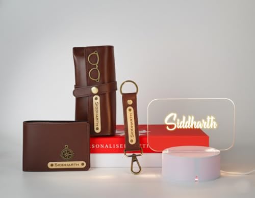 AICA Customized Name & Charm Leather Mens Wallet & Led Lamp Gift ...