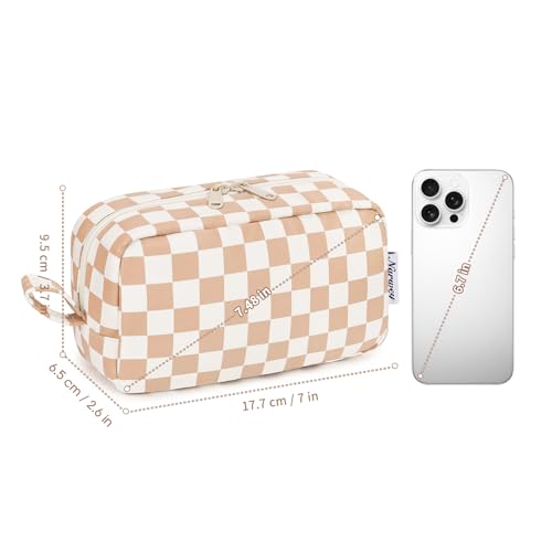 Image of Narwey Small Checkered Makeup Bag for Purse Mini Cosmetic Bag Travel Makeup Pouch Zipper Pouch Cute Make up Bags with Organized Pockets for Women (Light Checkerboard, Small)