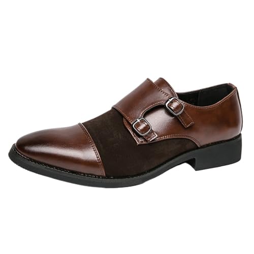 Oxford Dress Double Monk Shoes for Men's Casual Business Non Slip Dress Slip-on Synthetic Pu Leather Uniform Pointed Toe