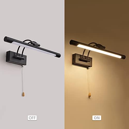 MantoLite Wall Sconce 8W,Bathroom Mirror LED Picture Light with Swivel Lamp Head and Pull Switch for Hotel Restaurant CRI90+, Arc Arm,3000K Warm White Bedside Reading Lamp Fixtures(Black 40CM)