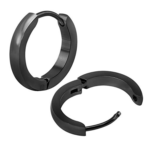 SV Classic Black Plain Thin Cambered Huggie Hoop Ear Lobe Earrings Stud for Men and Women-image-33