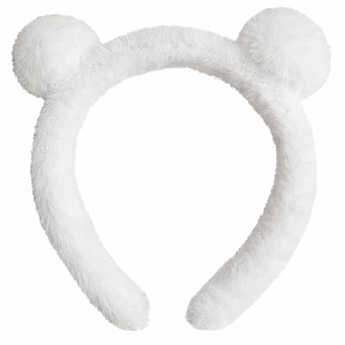 JazSwirl Bear Ears Headband Cute Animal Ears Headband Makeup Face Washing Headbands Plush Spa Skincare Headbands for Women (White 1)