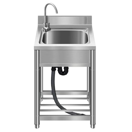 KUOYTT Évier de Cuisine en Acier Inoxydable, éviers sur Pied avec dosseret, bac de Service à Poser avec Robinet, évier Commercial Polyvalent