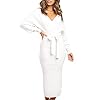 Chang Yun Women's Long Maxi Sweater Dresses Sexy Wrap Batwing V Neck Slit Open Back Holiday Bodycon Dress with Belt