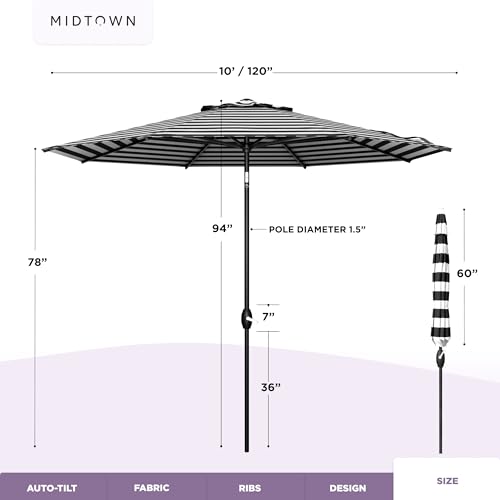 Image of Midtown Umbrellas Lean - 10 Ft Patio Umbrella, Black & White Canopy