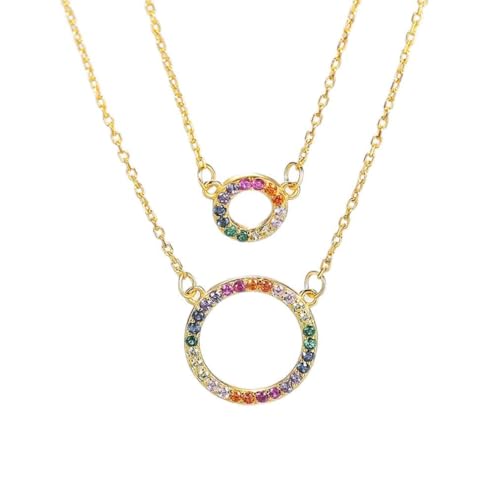 Collier argent 925 anti-ternissement double cercles arc-en-ciel pour peau sensible