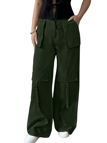 Image of Leriya Fashion Cargo Pants for Woman | Cargo Pants for Women Cotton Wide Leg Utility Fit Flap Pockets | Trousers Fors Women, Relaxed Fit Baggy Pant Airport Outfit for Womens Streetwear Attire