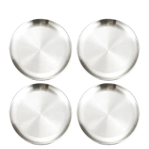 Bandeja Multiusos de Acero Inoxidable 4 Platos Redondos de Acero Inoxidable for escupir Huesos, Bandeja Poco Profunda, Plato Metal for Acampar, Comedor, Picnic, Utensilios Cocina(30cm)