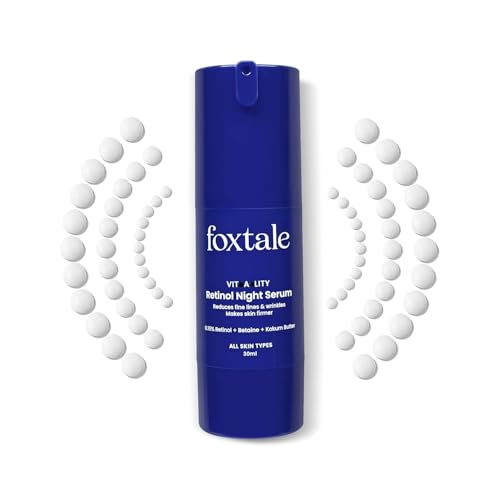 F.o.x.tale VI.T.A.LITY Retinol Night Serum, 0.15% Retinol, Betaine, Kokum Butter, Reduces Fine Lines, Wrinkles, All Skin Types, 30ml/1.01fl.oz, Men &amp; Women