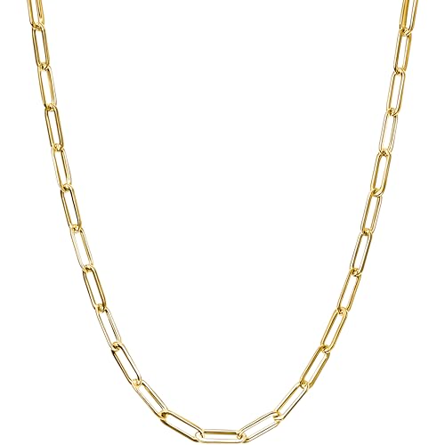 Real Genuine Solid 1/20 14K Yellow Gold Paperclip Chain Necklace 3 mm 18 Inch Paper Clip for Women and Men Golds