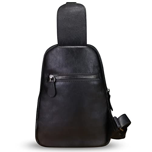 Image of Genuine Leather Small Sling Bag for Women Crossbody Purse Handmade Hiking Daypack Retro Shoulder Backpack Vintage Chest Bags
